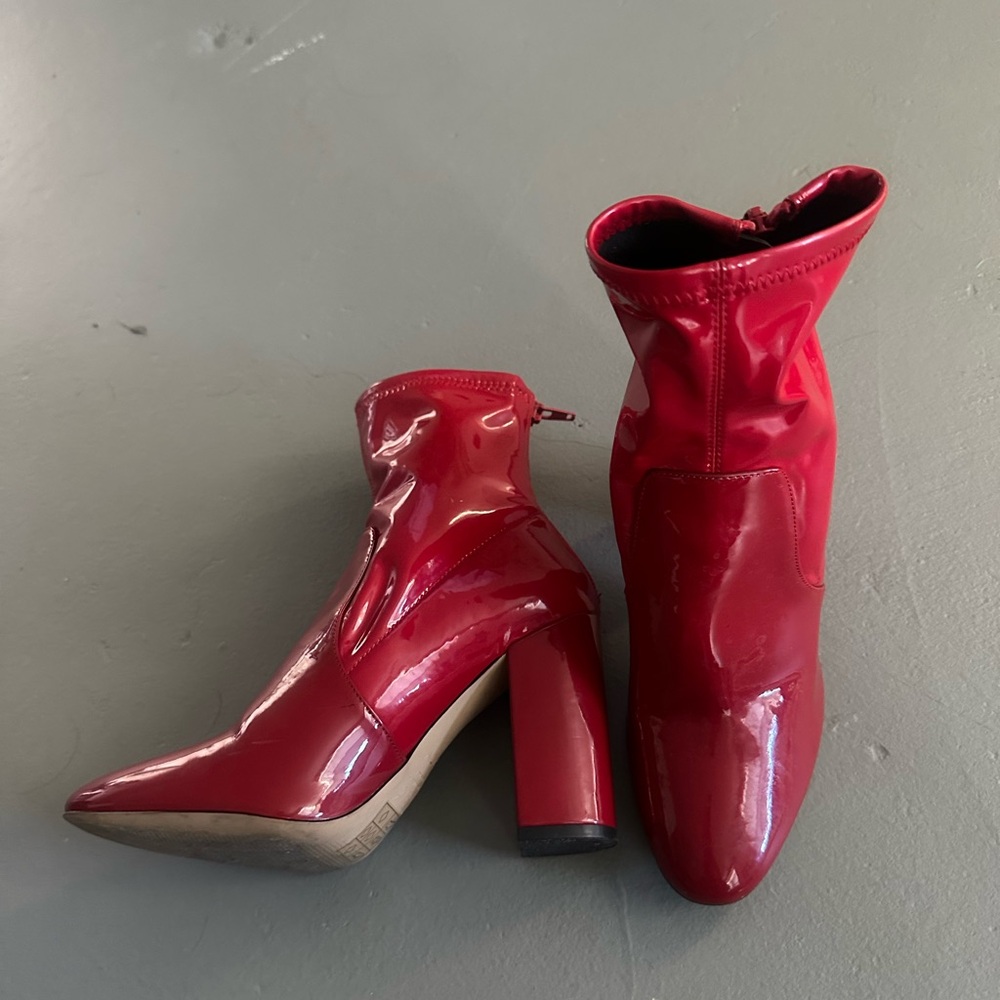 Glossy red ankle boots